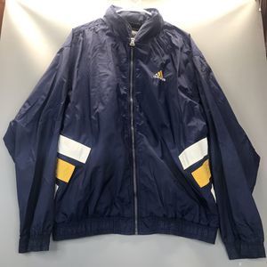Vintage ADIDAS Windbreaker Navy Yellow Jacket Hood Size L RN#88387 CA#00411